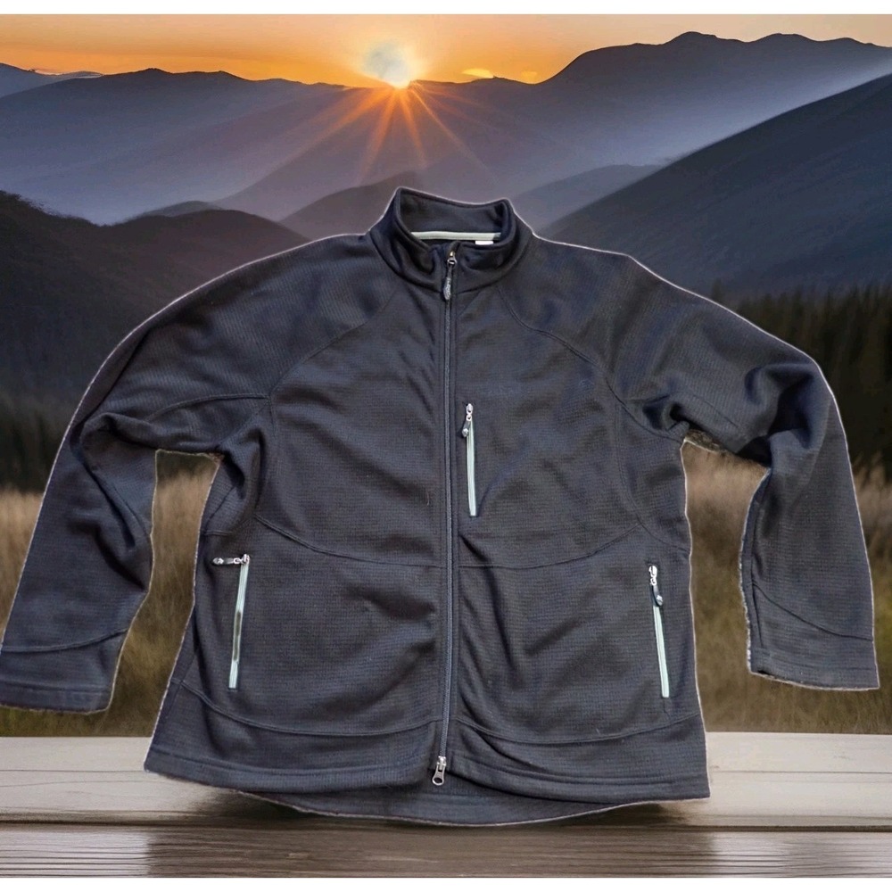 Orvis Trout Bum Fleece Jacket Mens L Black‎ Full Zip Waffle Knit Midlayer